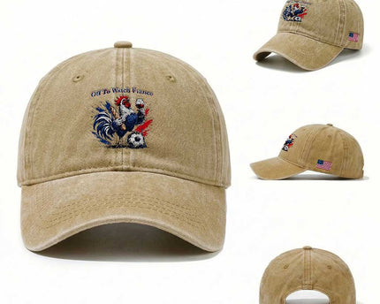 Funny French Rooster Soccer Fan Washed Cotton Baseball Cap Off To Watch France
