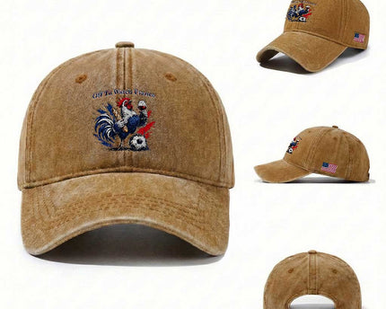 Funny French Rooster Soccer Fan Washed Cotton Baseball Cap Off To Watch France