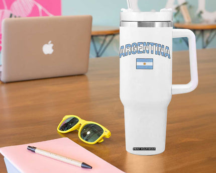 Throwback Argentina Pride Tumbler With Handle Vintage Flag Heritage Gift