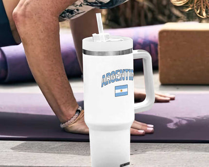Throwback Argentina Pride Tumbler With Handle Vintage Flag Heritage Gift