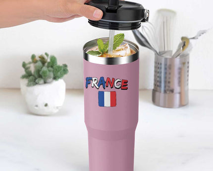 Vintage France Flag French Heritage Graphic Flip Straw Tumbler