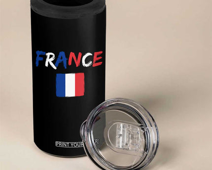 Vintage France Flag French Heritage Graphic 4 in 1 Can Cooler Tumbler