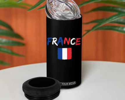 Vintage France Flag French Heritage Graphic 4 in 1 Can Cooler Tumbler