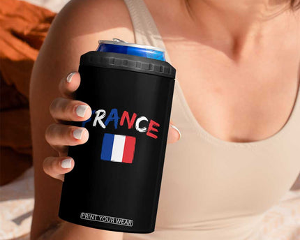 Vintage France Flag French Heritage Graphic 4 in 1 Can Cooler Tumbler