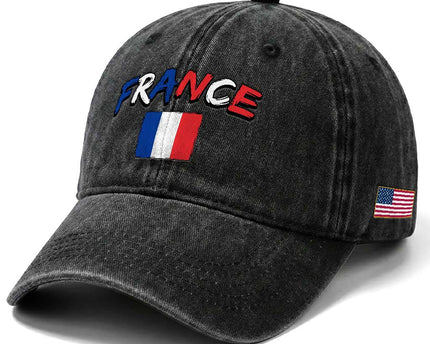 Vintage France Flag French Heritage Graphic Washed Cotton Baseball Cap
