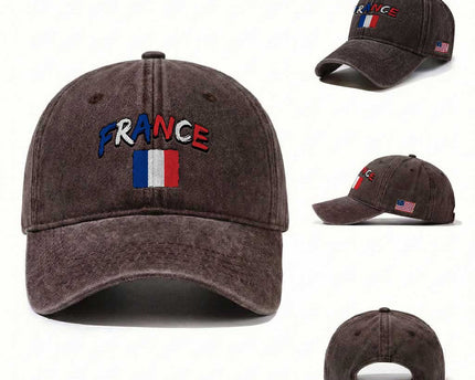 Vintage France Flag French Heritage Graphic Washed Cotton Baseball Cap