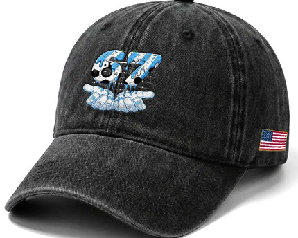 Funny Argentina Six Seven Football Meme Washed Cotton Baseball Cap Gen Alpha Soccer Fan
