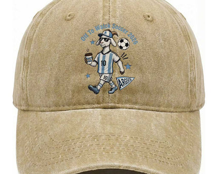 Funny Goat Football Lover Washed Cotton Baseball Cap Off To Watch Argentina Soccer 2026