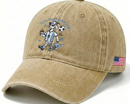Funny Goat Football Lover Washed Cotton Baseball Cap Off To Watch Argentina Soccer 2026