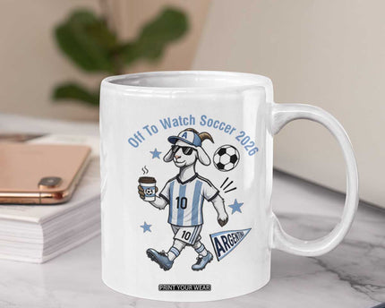 Funny Goat Football Lover Coffee Mug Off To Watch Argentina Soccer 2026