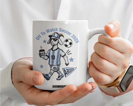 Funny Goat Football Lover Coffee Mug Off To Watch Argentina Soccer 2026