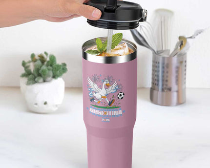 Funny Argentina Soccer Goose Flip Straw Tumbler Football Fan Graphic
