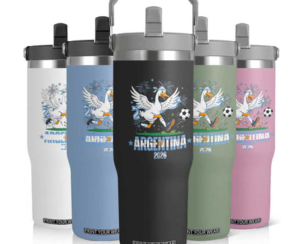 Funny Argentina Soccer Goose Flip Straw Tumbler Football Fan Graphic