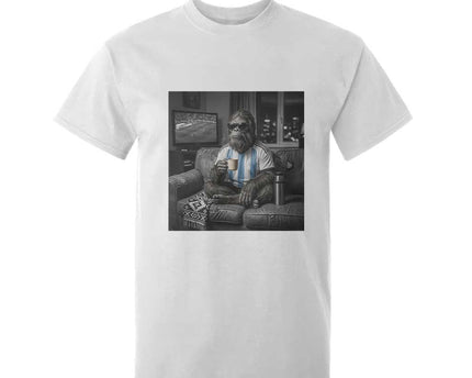 Funny Bigfoot Watching Soccer T-Shirt For Kid Argentina Futbol Fan