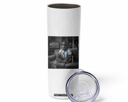 Funny Bigfoot Watching Soccer Skinny Tumbler Argentina Futbol Fan