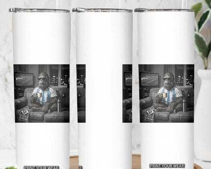 Funny Bigfoot Watching Soccer Skinny Tumbler Argentina Futbol Fan