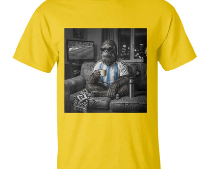 Funny Bigfoot Watching Soccer T-Shirt Argentina Futbol Fan