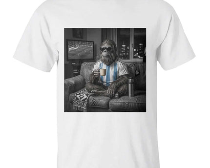 Funny Bigfoot Watching Soccer T-Shirt Argentina Futbol Fan
