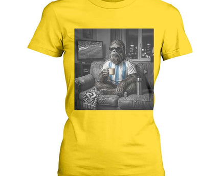 Funny Bigfoot Watching Soccer T-Shirt For Women Argentina Futbol Fan