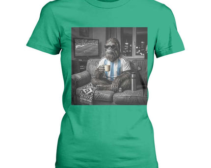 Funny Bigfoot Watching Soccer T-Shirt For Women Argentina Futbol Fan