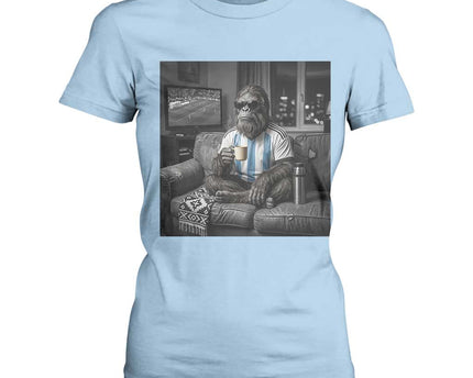 Funny Bigfoot Watching Soccer T-Shirt For Women Argentina Futbol Fan