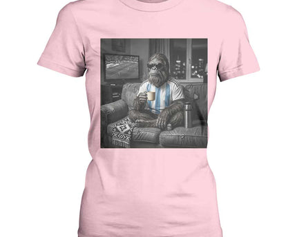 Funny Bigfoot Watching Soccer T-Shirt For Women Argentina Futbol Fan