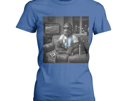 Funny Bigfoot Watching Soccer T-Shirt For Women Argentina Futbol Fan