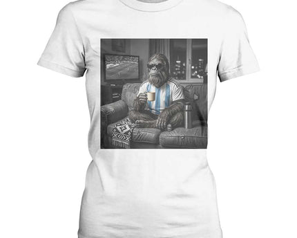 Funny Bigfoot Watching Soccer T-Shirt For Women Argentina Futbol Fan