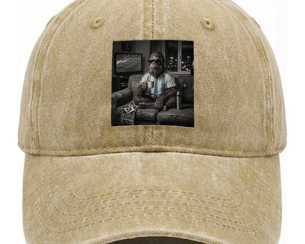 Funny Bigfoot Watching Soccer Washed Cotton Baseball Cap Argentina Futbol Fan