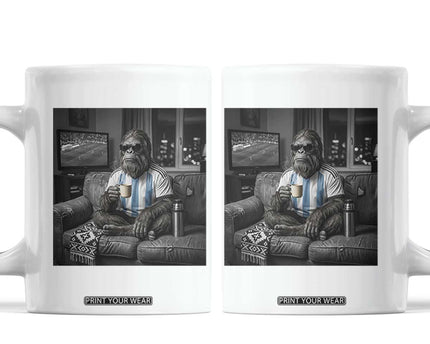 Funny Bigfoot Watching Soccer Coffee Mug Argentina Futbol Fan