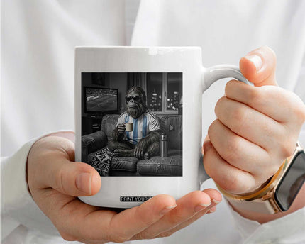 Funny Bigfoot Watching Soccer Coffee Mug Argentina Futbol Fan