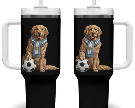 Golden Retriever Soccer Fan Tumbler With Handle Argentina Football Pride