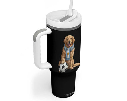 Golden Retriever Soccer Fan Tumbler With Handle Argentina Football Pride