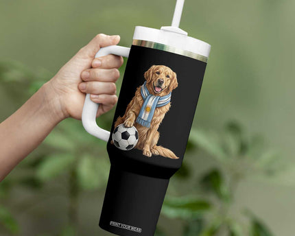Golden Retriever Soccer Fan Tumbler With Handle Argentina Football Pride
