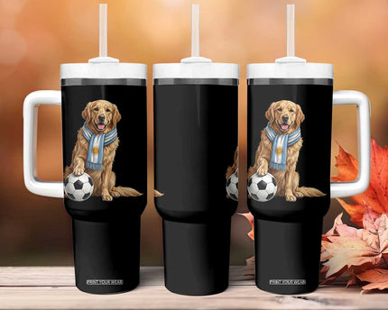 Golden Retriever Soccer Fan Tumbler With Handle Argentina Football Pride
