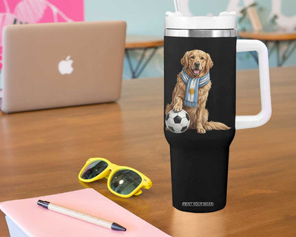 Golden Retriever Soccer Fan Tumbler With Handle Argentina Football Pride