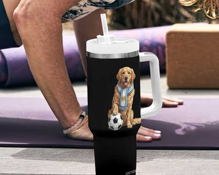 Golden Retriever Soccer Fan Tumbler With Handle Argentina Football Pride