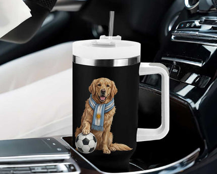 Golden Retriever Soccer Fan Tumbler With Handle Argentina Football Pride