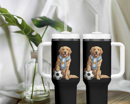 Golden Retriever Soccer Fan Tumbler With Handle Argentina Football Pride