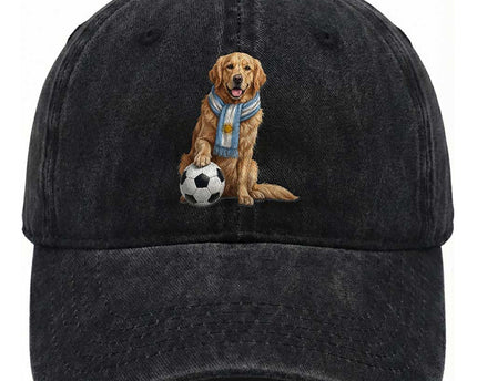 Golden Retriever Soccer Fan Washed Cotton Baseball Cap Argentina Football Pride