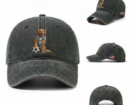 Golden Retriever Soccer Fan Washed Cotton Baseball Cap Argentina Football Pride
