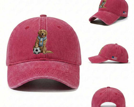 Golden Retriever Soccer Fan Washed Cotton Baseball Cap Argentina Football Pride