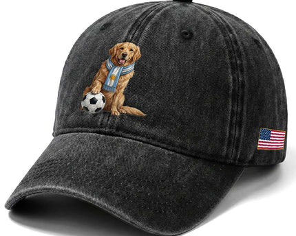 Golden Retriever Soccer Fan Washed Cotton Baseball Cap Argentina Football Pride