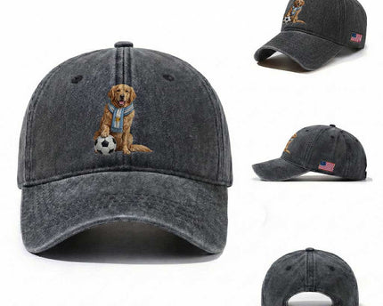 Golden Retriever Soccer Fan Washed Cotton Baseball Cap Argentina Football Pride