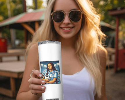 Funny Argentina Soccer Mona Lisa Skinny Tumbler Football Fan Pride Graphic