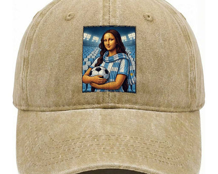 Funny Argentina Soccer Mona Lisa Washed Cotton Baseball Cap Football Fan Pride Graphic