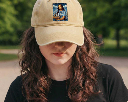 Funny Argentina Soccer Mona Lisa Washed Cotton Baseball Cap Football Fan Pride Graphic