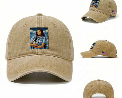 Funny Argentina Soccer Mona Lisa Washed Cotton Baseball Cap Football Fan Pride Graphic