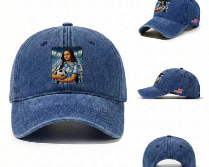 Funny Argentina Soccer Mona Lisa Washed Cotton Baseball Cap Football Fan Pride Graphic