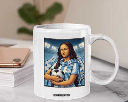Funny Argentina Soccer Mona Lisa Coffee Mug Football Fan Pride Graphic